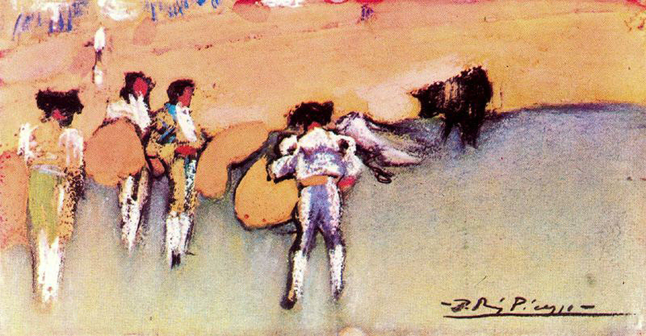 Picasso Bullfighters and bull waiting for the next move 1900